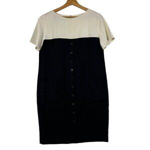 𝅺vintage Jones New York Dress Black & White Short Sleeve Linen Blend size 10